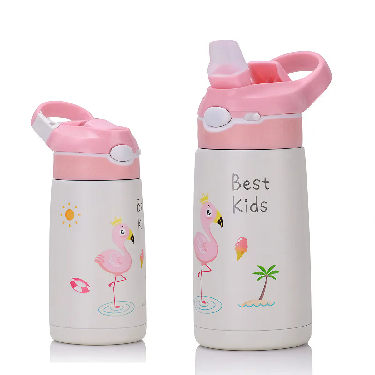 Gourde isotherme enfant à motifs : Flamant rose, deux exemplaires
