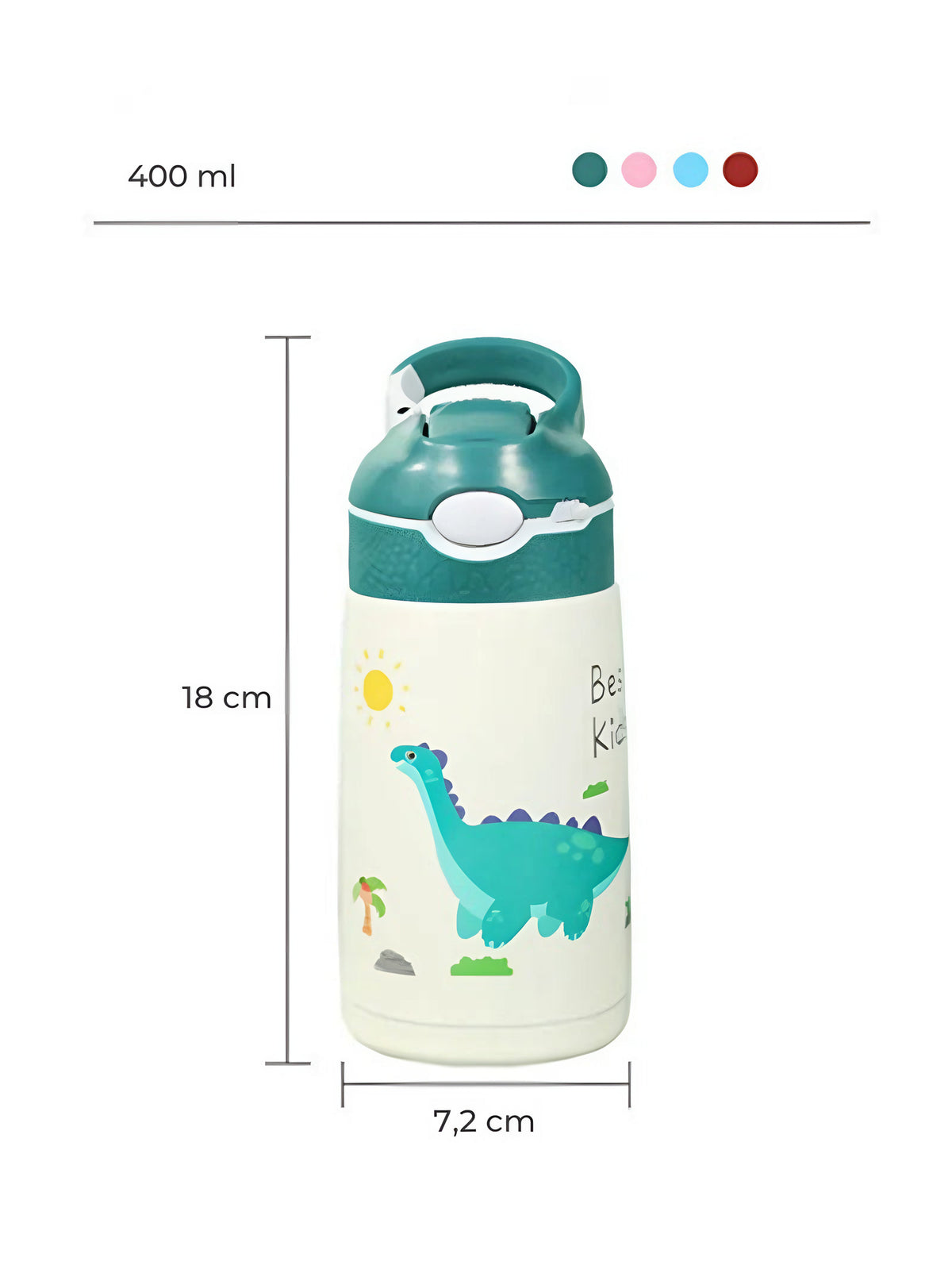 Gourde isotherme enfant à motifs, 400 ml : Cotes 18 × 7,2 cm, 400 ML, 4 pastilles de couleur