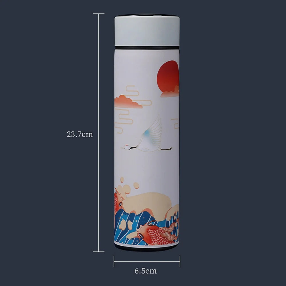 Gourde isotherme à affichage de température : Blanche, cotes 23,7 × 6,5 cm