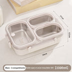 Boîte repas inox blanche à 3 compartiments, dimensions 24 x 17 x 6,5 cm