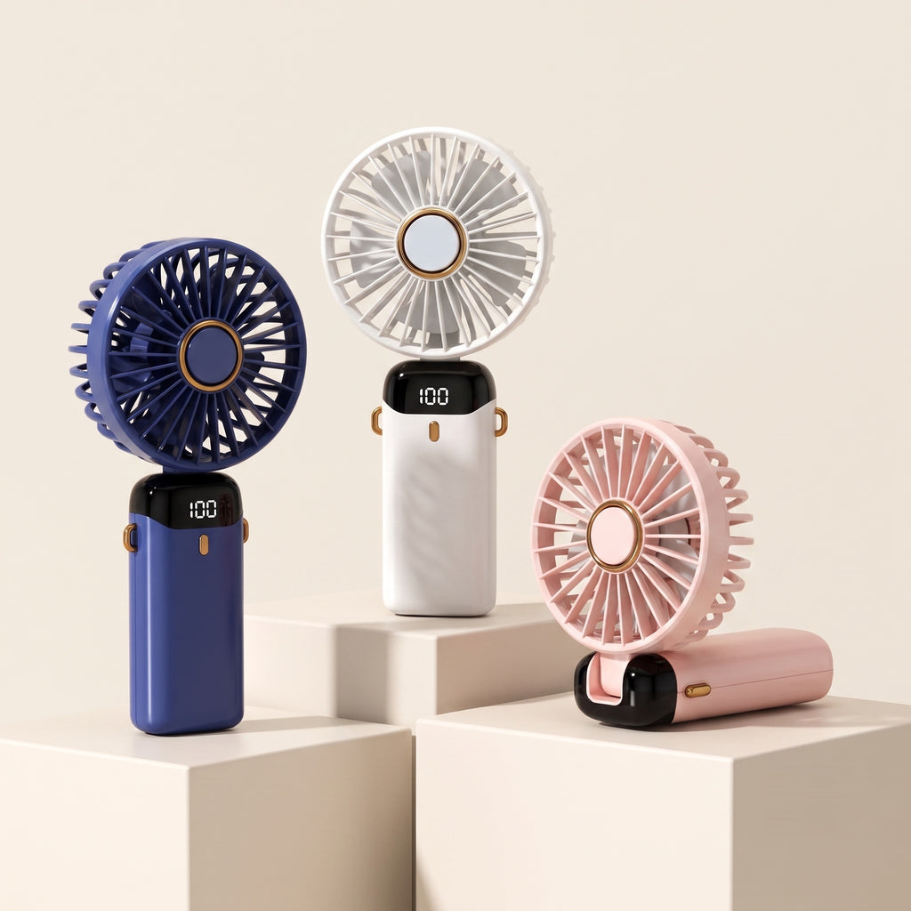 Ventilateur Pliable 3-en-1 Hélios en bleu marine, blanc et rose