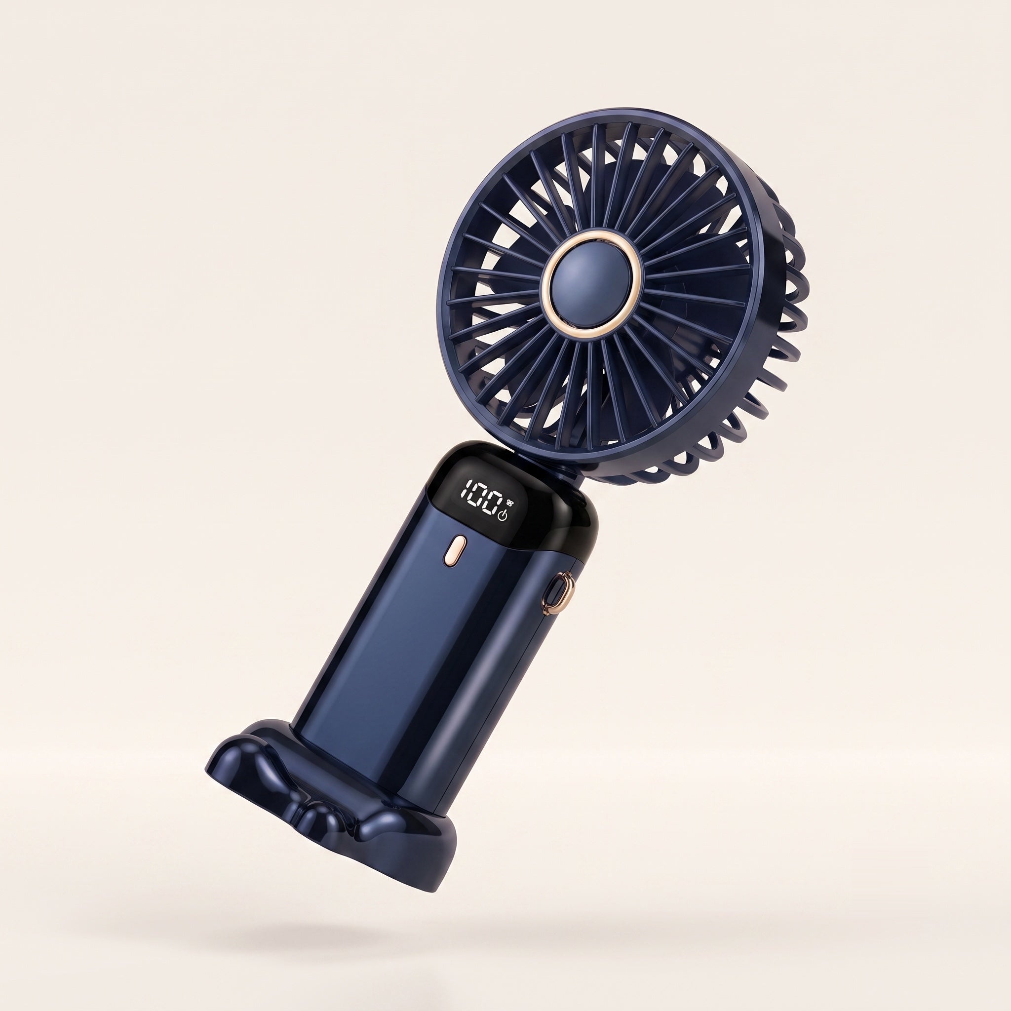 Ventilateur Pliable 3-en-1 Hélios coloris bleu marine, écran de charge