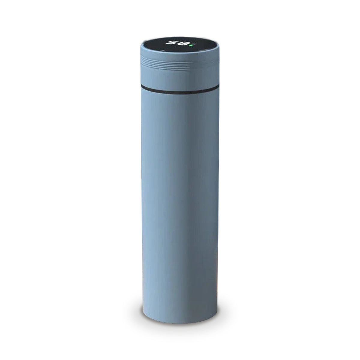 Gourde isotherme à affichage de température 500 ml, coloris bleu gris, sur fond blanc