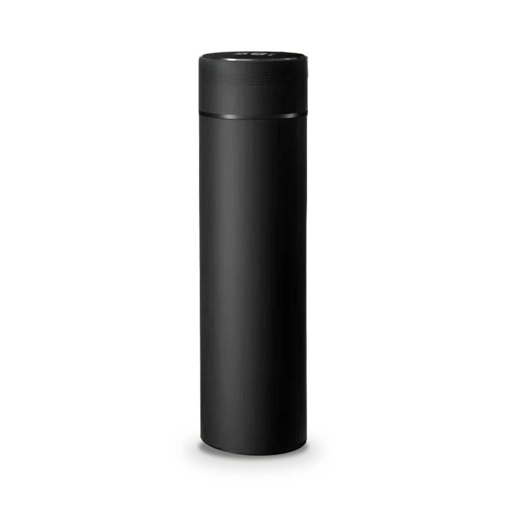 Gourde isotherme à affichage de température 500 ml, coloris noir, sur fond blanc