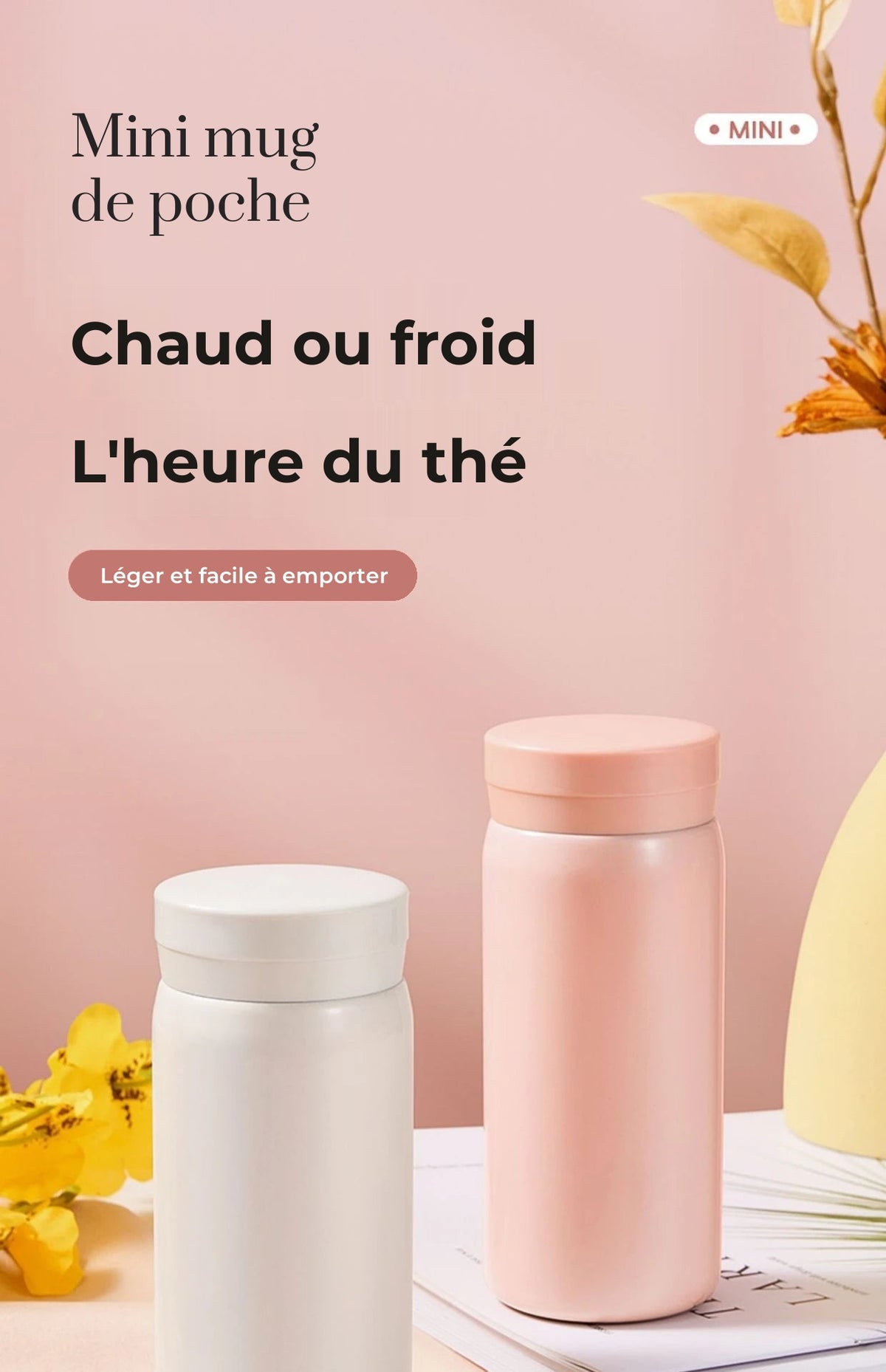 Mini mug isotherme de poche, 200 ou 300 ml : Planches roses « Mini Pocket Cup »