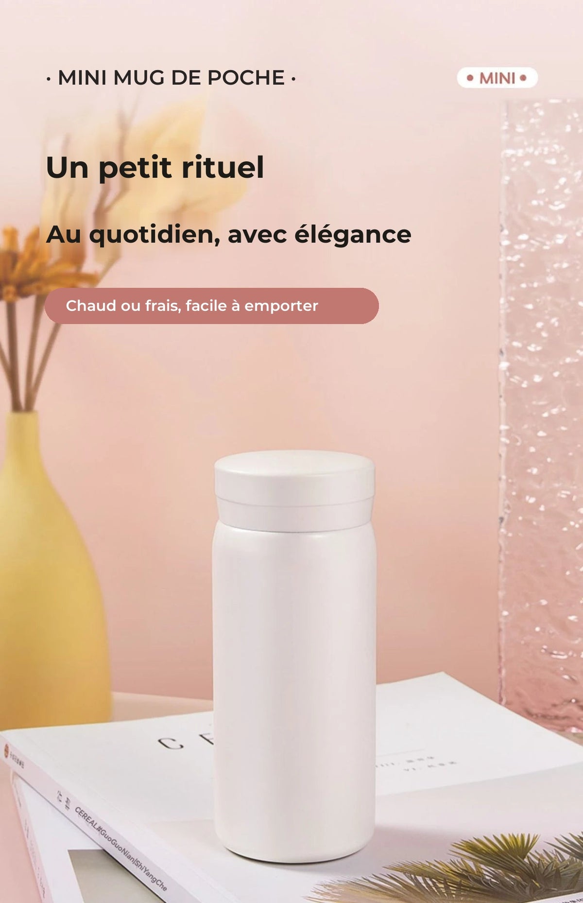 Mini mug isotherme de poche, 200 ou 300 ml : Planches roses « Mini Pocket Cup »
