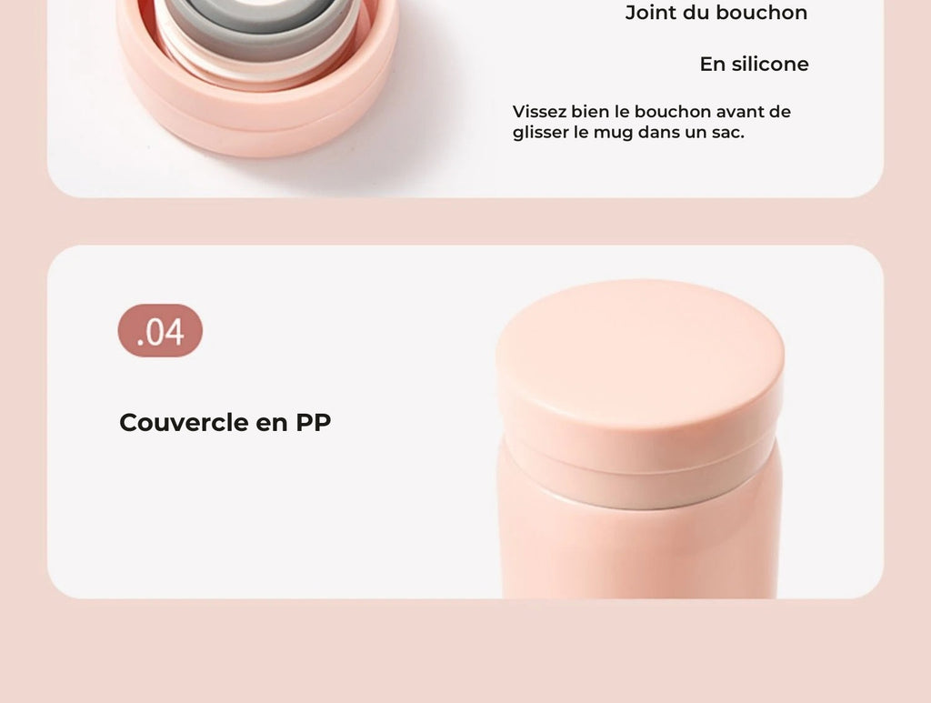 Mini mug isotherme de poche, 200 ou 300 ml : Planches roses « Mini Pocket Cup »