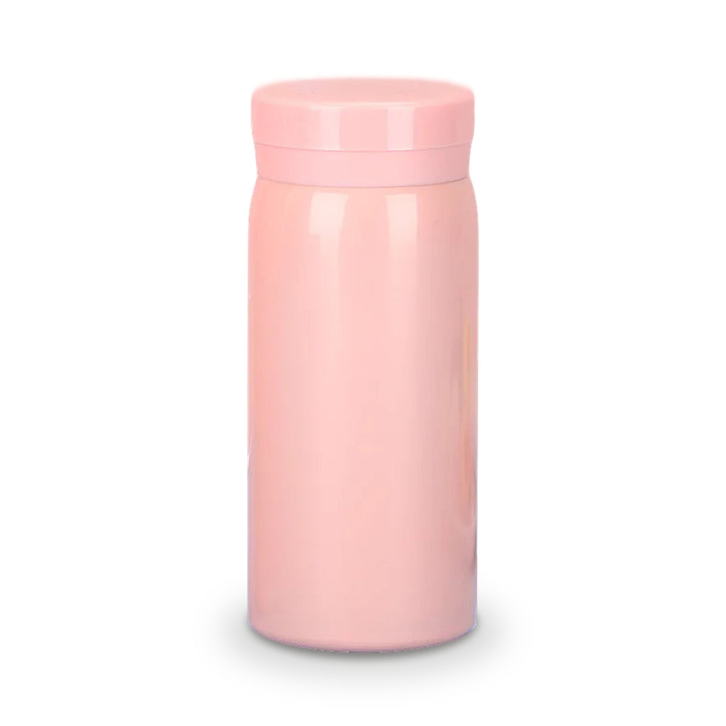 Mini mug isotherme de poche, coloris rose 200 ml, sur fond blanc