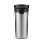 Mug isotherme de voyage à clapet, coloris inox, sur fond blanc