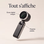 Infographie : écran digital intégré, tout s'affiche, poignée pliable