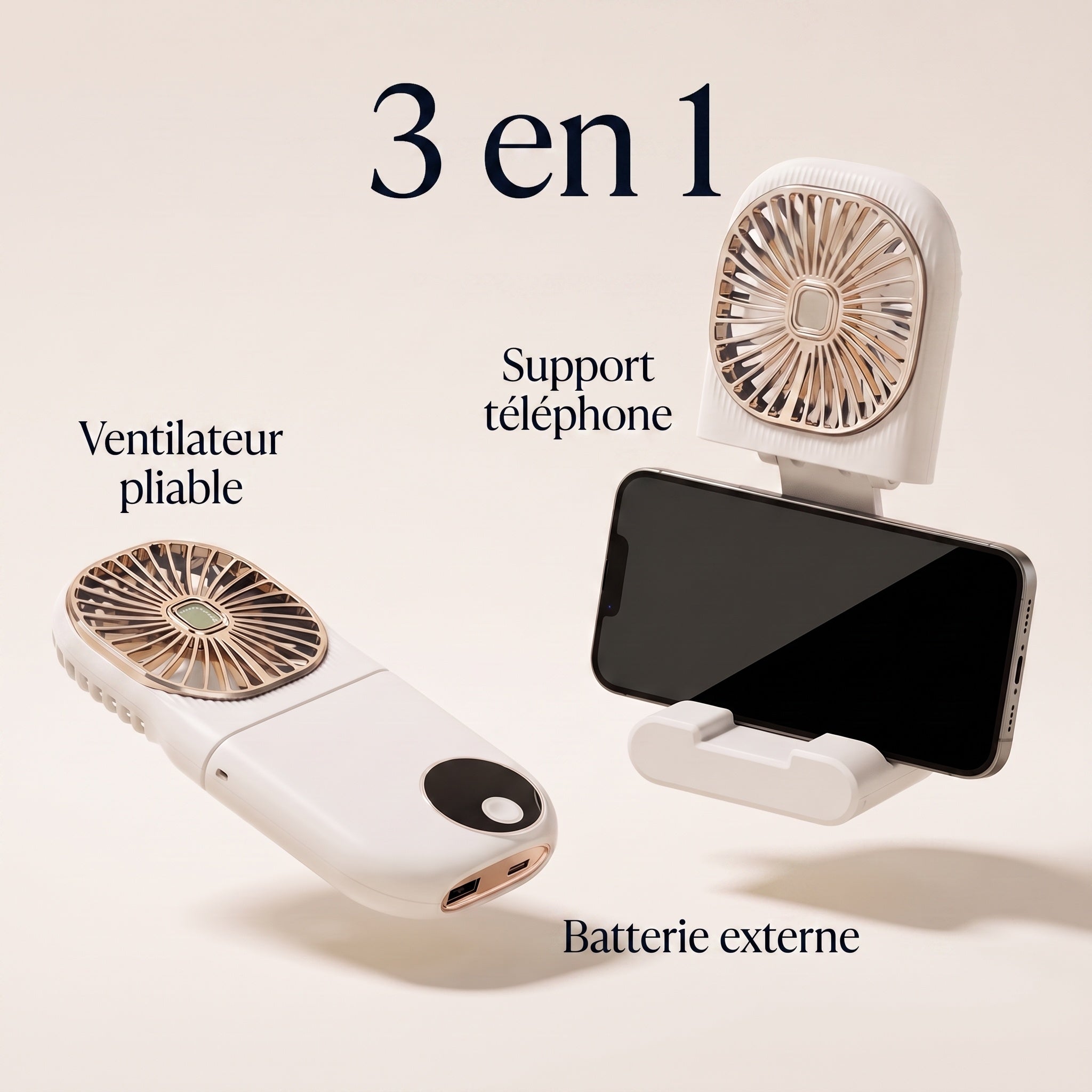Ventilateur Pliable 2-en-1 avec Batterie Externe