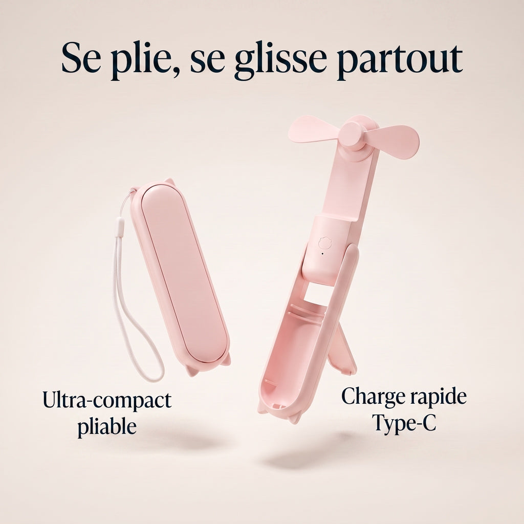 Ventilateur de Poche Pliable avec Batterie Externe