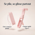 Infographie : ventilateur de poche ultra-compact et pliable, charge rapide Type-C