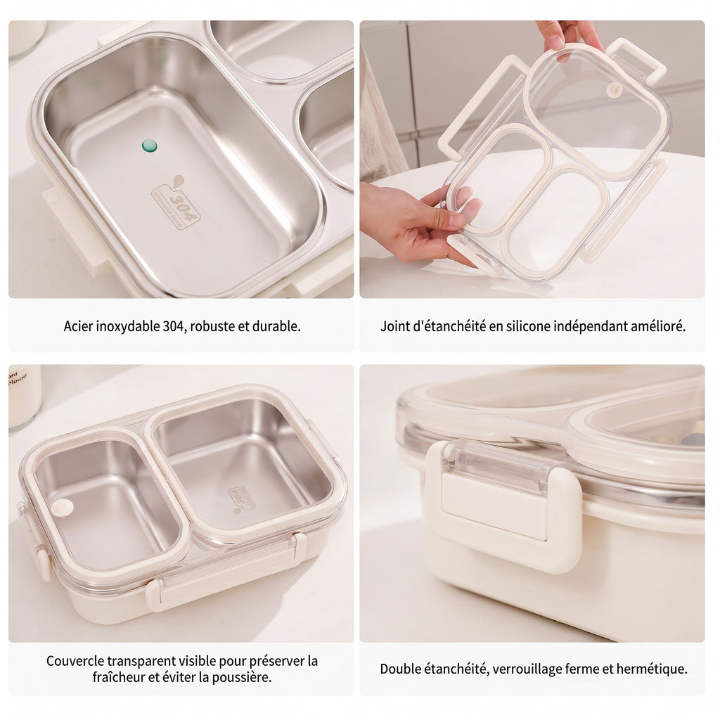 Inox 304, joint silicone, couvercle transparent, double verrouillage