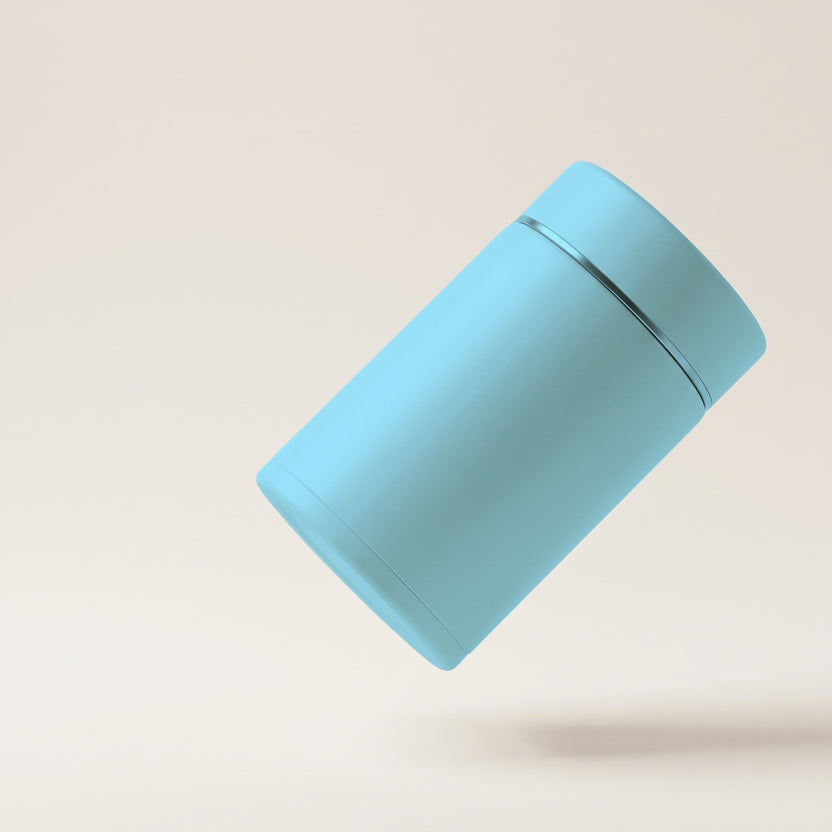 Petit pot isotherme bleu clair 260 ml, inox double paroi, fond crème